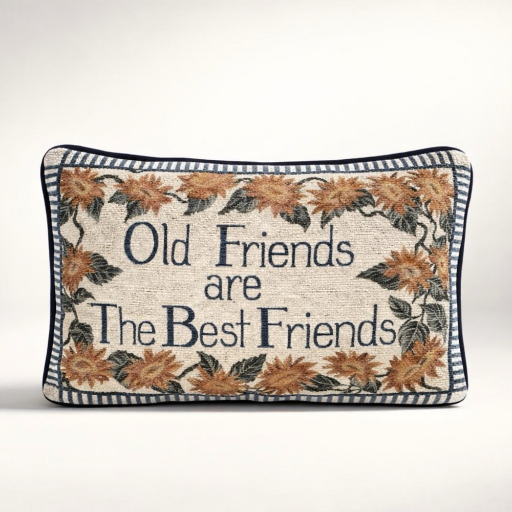 COTTAGE CORE NEEDLEPOINT STYLE CUSHION‎ COASTAL GRANDMOTHER BOHO COUNTRY EUC